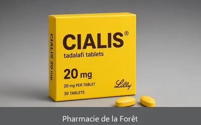 Boîte originale de Cialis Tadalafil délivrée sur prescription médicale par la Pharmacie de la Forêt